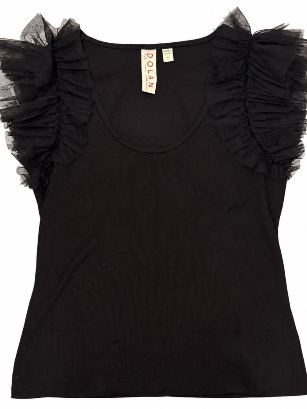 Anthropologie Dolan Tulle Ruffle Sleeve Tank Top Black XS